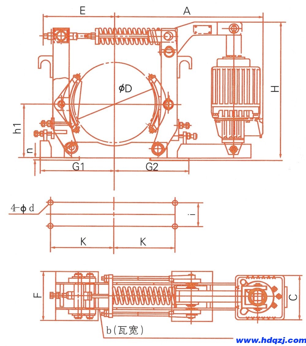 YWZ10系列電力液壓鼓式制動器外形尺寸圖 YWZ10系列電力液壓鼓式制動器外形尺寸圖