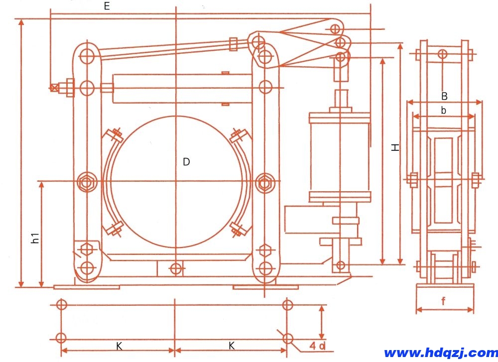 YDWZ系列節能長行程制動器外形尺寸圖 YDWZ系列節能長行程制動器外形尺寸圖