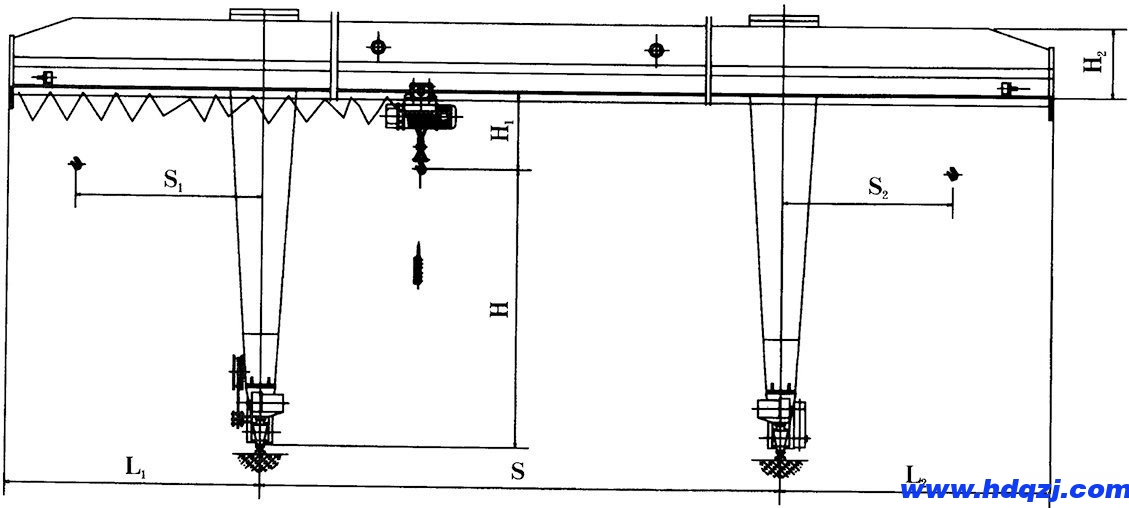 L型電動(dòng)葫蘆門式起重機(jī)結(jié)構(gòu)圖 L型電動(dòng)葫蘆門式起重機(jī)結(jié)構(gòu)圖