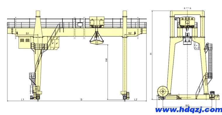 MZ型雙梁抓斗門式起重機結構圖 MZ型雙梁抓斗門式起重機結構圖