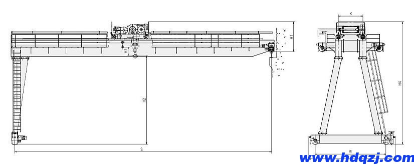 MGB型雙梁半門(mén)式起重機(jī)結(jié)構(gòu)圖 MGB型雙梁半門(mén)式起重機(jī)結(jié)構(gòu)圖