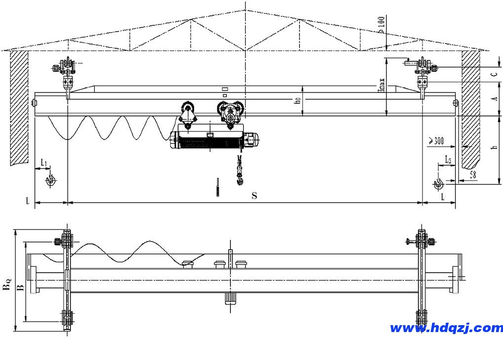 LX型電動單梁懸掛起重機結構圖 LX型電動單梁懸掛起重機結構圖