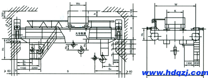 QD型雙梁橋式起重機(jī)結(jié)構(gòu)圖 QD型雙梁橋式起重機(jī)結(jié)構(gòu)圖