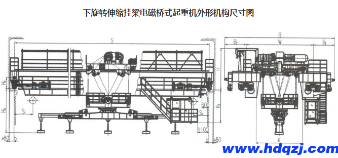 下旋轉伸縮掛梁電磁橋式起重機 下旋轉伸縮掛梁電磁橋式起重機